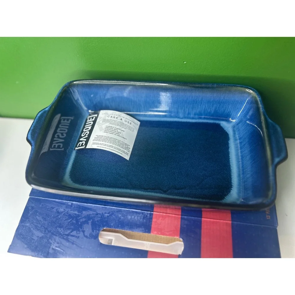 Basque Andalusian Blue Stoneware 13 Inch Rectangular Baker Casserole Dish AB002